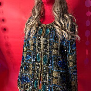 Vintage 80s Scala Silk Sequin Blazer: Disco Glam Meets Eco-Chic Vibes